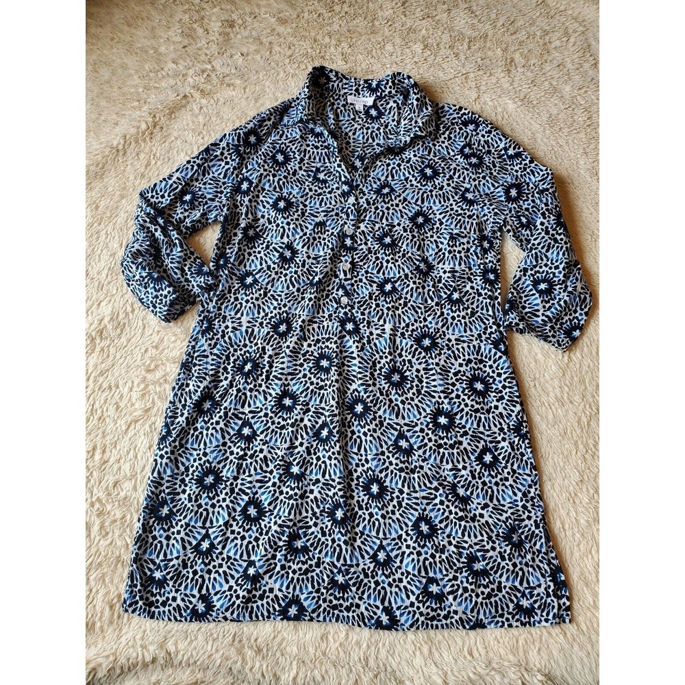 Talbots Navy Blue White Geometric Tunic Dress Cover Up Med Women's